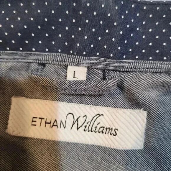 Ethan Williams Men's Blue w Polka-dot Cotton Dress Shirt EUC sz L Pit to pit 19 - Picture 4 of 8